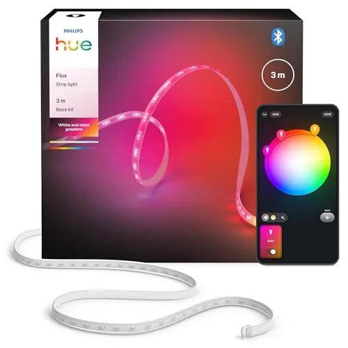Philips Hue Flux 3 m LED, 1200 lm, żywe kolory i atmosfera, elastyczna, Chromasync™, RGBWWIC, przycinanie i przedłużanie, sterowanie aplikacją i głosem, do wnętrz.