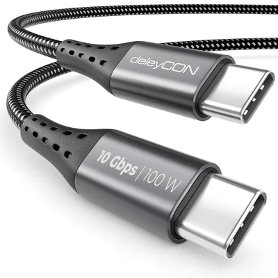 deleyCON 0,15m Kabel USB-C (USB 3.2 Gen2 100W & 10Gbit/s) 4K@60Hz Krótki | Kabel do ładowania i transmisji danych do iPhone'a 17, 16, 15 Pro Max, Air, AirPods, zegarka, Galaxy S26, S25, iPada