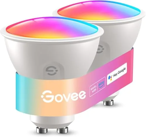 Govee Żarówka GU10 LED RGBWW, 400 lm, wysoka jasność, możliwość ściemniania, zmiana koloru, 64 scen, inteligentna żarówka Wi-Fi i Bluetooth, współpracuje z Alexa, synchronizacja z muzyką, 2 sztuki