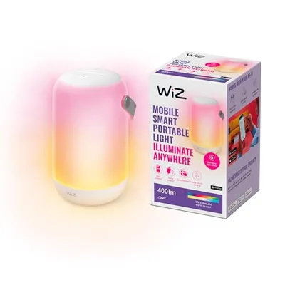 WiZ Lampada portatile Smart WiFi, Luce Bi-Zona Colorata, Batteria da 90mA, Bianca, Tecnologia SpaceSense, Controllo Vocale (Alexa, Apple HomeKit, Google Home)
