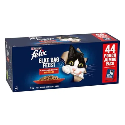 Felix Jeden Tag Party Countryside 44x85g - Katzenfutter in Tüte, 3.74 kg, Rind, Huhn, Ente, Lamm