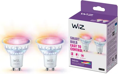 WiZ Tunable White and Color LED Spots GU10 2-er Pack (345 lm), 50 W Glas Spots mit 16 Mio. Farben oder warm- bis kaltweißem dimmbarem Licht, smarte Lichtsteuerung über WLAN per Stimme/App