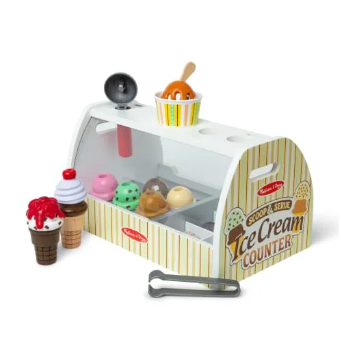 Melissa & Doug Glacier En Bois, Jouet en bois avec un comptoir et 28 pièces, Aliments en bois, Jeu d'imitación, Jouet créatif, Montessori,Cadeau pour garçons et filles de 3 4 5 6 7 ans
