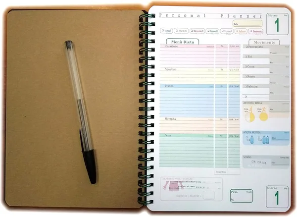 Personal planner - Diario alimentare - agenda perdita peso, attività fisica - Blocco spirale 15x21cm