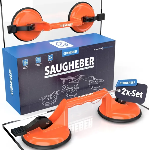 Saugheber 2er Set 120 kg Fliesen Glas Plattenheber Vakuumheber Alu