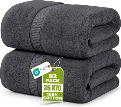 Utopia Towels - (Opakowanie 2 szt.) Luksusowy bardzo duży ręcznik kąpielowy - 100% czesana bawełna pierścieniowa, bardzo miękka i bardzo chłonna, grube duże ręczniki łazienkowe 90 x 180 CM (Szary)