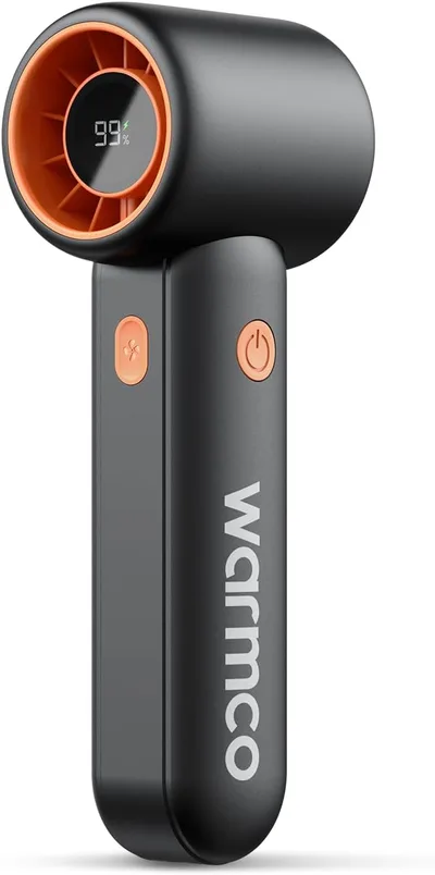 Warmco H5 wentylator ręczny, akumulator, ładowany, 5000 mAh, przenośny mini wentylator | Akumulator 5000 mAh, czas pracy 6-18 godzin, silnik 15000 obr./min, przepływ powietrza 9 m/s, 5 stopni, wyświetlacz LED