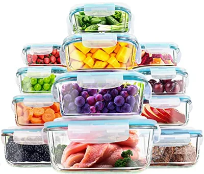 KICHLY Glasbehälter Mit Deckel - meal prep boxen glas - Transparente Erstklassig geeignet für mikrowelle - Luftdicht, Auslaufsicher, BPA-frei - 24er (12 Behälter und 12 Deckel)