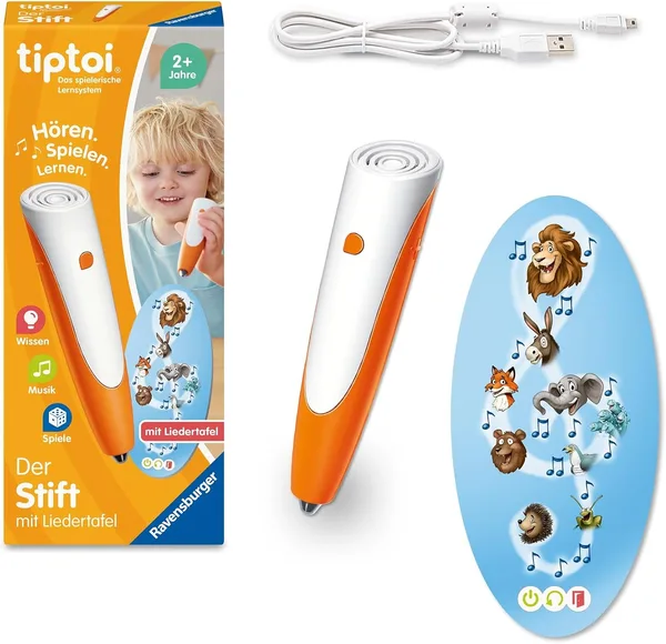 Ravensburger tiptoi Penna con lavagna canzoni 00233, il sistema di apprendimento giocoso, giocattolo educativo per bambini dai 2 anni in su, con penna tiptoi