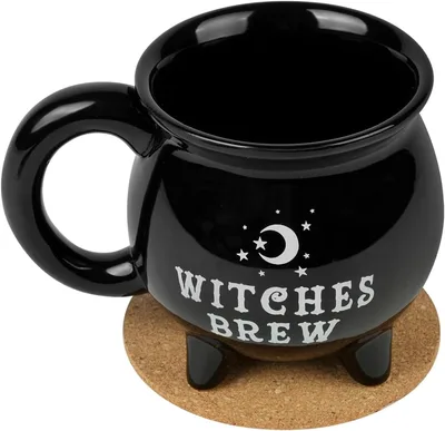 HOTUT Witches Brew kociołek kubek, czarownice napar kubek do kawy z podstawką, gotycki kubek do herbaty, nowatorski kubek do herbaty i kawy, kubki na Halloween, śmieszne kubki na Boże Narodzenie