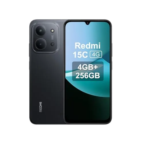 XIAOMI Redmi 15C - Smartphone de 4+256GB, Cámara Dual con IA de 50 MP, Pantalla inmersiva de 6,9" 120 Hz, Potente procesador octacore, Carga rápida de 33W, Cargador no Incluido, Negro (Versión ES)