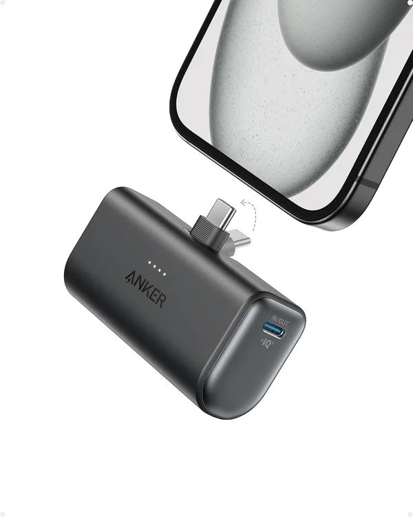 Anker powerbank Nano, 5000 mAh, 22,5 W, wbudowany kabel USB-C | kompatybilność: iPhone 17/16/15, Samsung S22 / 23, Note 20 / 10, Huawei, iPad Pro / Air, AirPods i inne urządzenia