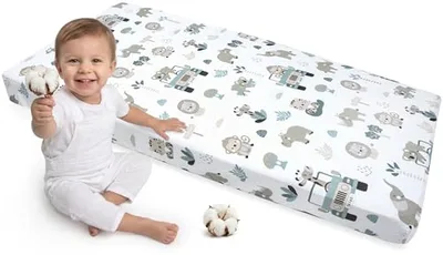 Medi Partners Lenzuola Lettino Neonato 60x120-100% Cotone Lenzuolo con Angoli Culla Coprimaterasso fitted Materassino Sheet Letto Bambino Lenzuolino (Zoo Di Menta)
