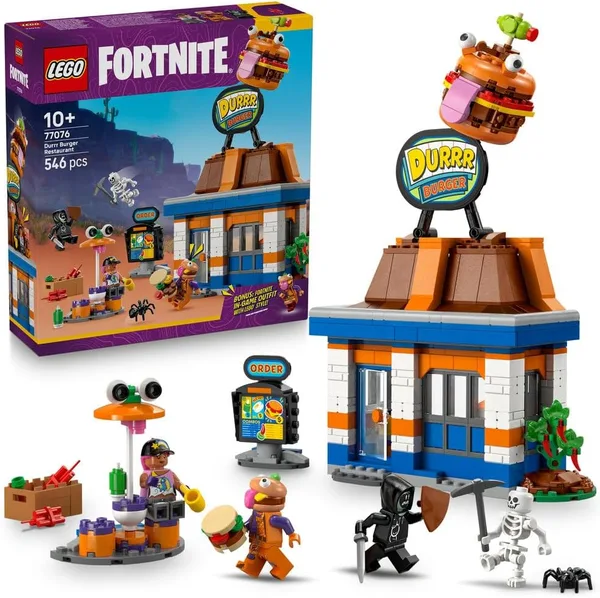 LEGO Fortnite Restauracja Durrr Burgerownia 77076 | Modułowa burgerownia i minifigurki, budowla z gry, prezent dla fana Fortnite 10+, zestaw klocków dla dzieci, 546 elementów