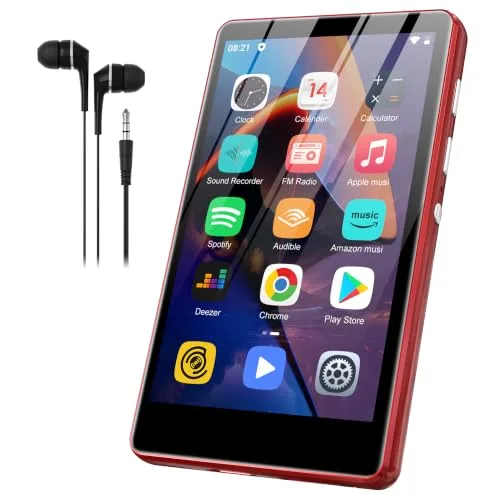 SWOFY Reproductor MP3 80 GB Bluetooth y WiFi, MP3 MP4 portátil Pantalla táctil 4,0", estéreo, Radio FM, grabadora, e-Libros y navegador (Negro/Rojo)