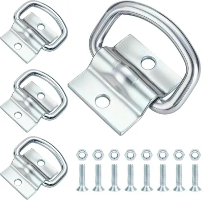 4 anelli a D ad anello, gancio ad anello a D, anelli di fissaggio, anelli resistenti con 8 viti per fissaggio del carico su rimorchi, camion, barche, auto, kayak