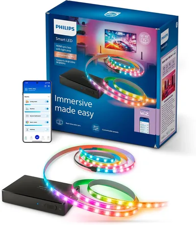 Philips Smart Lighting HDMI 2.1 Sync Box 8K z Podświetleniem TV 55"–65", Taśma LED RGBIC, Ultra Szybkie Odświeżanie, Personalizowane Oświetlenie, Łatwy Montaż, TV, Filmy, Gaming