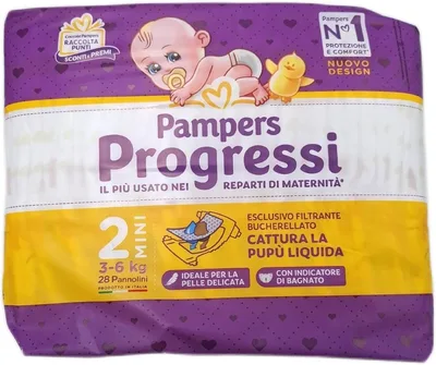 Pampers Progressi Mini, Taglia 2 (3-6 kg), 112 Pannolini Neonato
