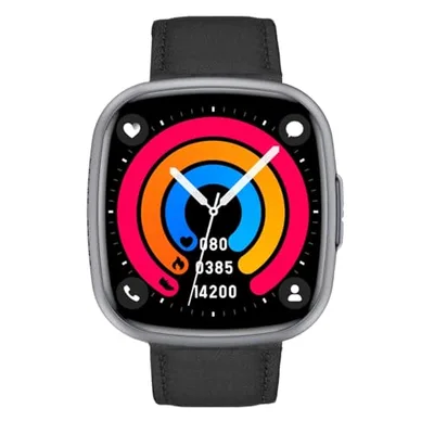 Knauermann NEO 2 (2025) - Black Square - Smartwatch per la salute - Funzione ECG + HRV - Bluetooth BT - Apnea notturna - Pressione arteriosa - Cinturino in pelle bovina nero