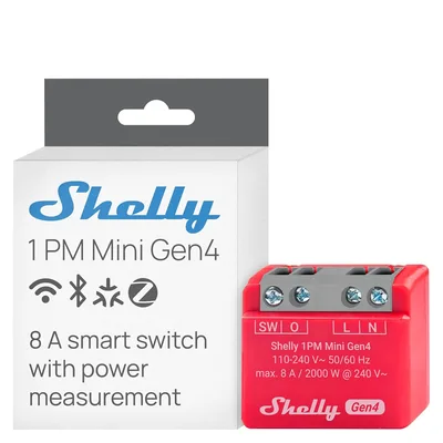 Shelly 1PM Mini Gen4 - inteligentny przełącznik przekaźnikowy zasilany Wi-Fi, 1 kanał, 8 A, pomiar mocy, zdalne sterowanie, nie wymaga koncentratora, Alexa, Apple HomeKit & Google Home