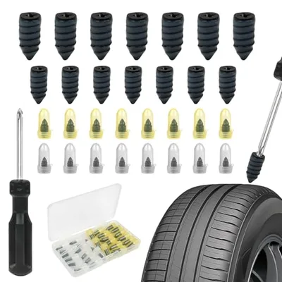 Adiwo Clous en Caoutchouc,30pcs Clous Pneus Voiture avec Tournevis, Universel Outil de Rapide Clou Reparation Pneu, Clous en Caoutchouc de Pneu sous Vide Convient aux Voitures, Motos, Camion (15S+15L)