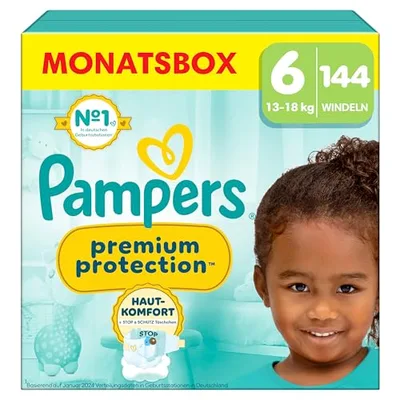 Pampers Premium Protection Maat 6, Luiers 144 Luiers, 13kg - 18kg, Dubbele Bescherming: Voor De Huid En Tegen Lekken, Maandbox