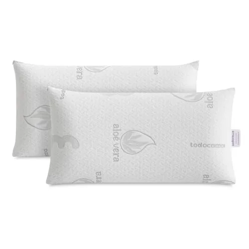 Todocama Cuscino viscoelastico Aloe Vera (pack 2 unità 70 cm), nucleo viscoelastico compatto per cervicale e collo, a rigidità media-alta, doppia copertura per cerniera.