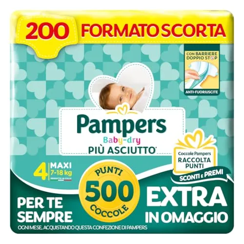 Pampers Baby Dry Maxi, rozmiar 4 (7-18 kg), 200 pieluch dla niemowląt