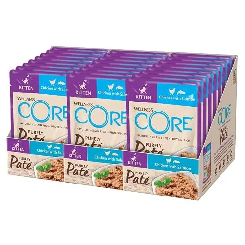Wellness CORE Purely Paté 24 x 85g, Pollo/Salmone – Pâté per Gattini, Senza cereali, Naturale, Ipoallergenico, Ricco di Proteine, Alto Contenuto di Pesce