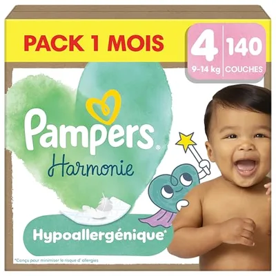 Pampers Armonía Capas Edición Limitada, Tamaño 4, 140 Capas, 9 kg-14 kg, Diseñado para las pieles más sensibles, Paquete de 1 mes