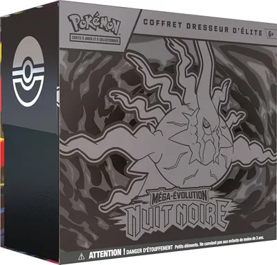 Pokémon : Mega-Evolution Elite Trainer Box - Czarna Noc (1 w pełni ilustrowana karta promocyjna, 9 boosterów i akcesoria do gier Premium)