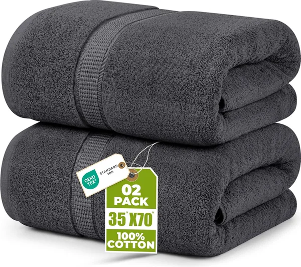 Utopia Towels - (Opakowanie 2 szt.) Luksusowy bardzo duży ręcznik kąpielowy - 100% czesana bawełna pierścieniowa, bardzo miękka i bardzo chłonna, grube duże ręczniki łazienkowe 90 x 180 CM (Szary)