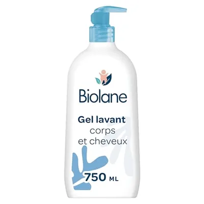 BIOLANE - Gel corpo e capelli 2 in 1 - Nuovo imballaggio - Gel detergente - 750 ml - 97% Origine naturale - Morbido - Pelle Sensibile - Capelli fini - Bambino - Made in France