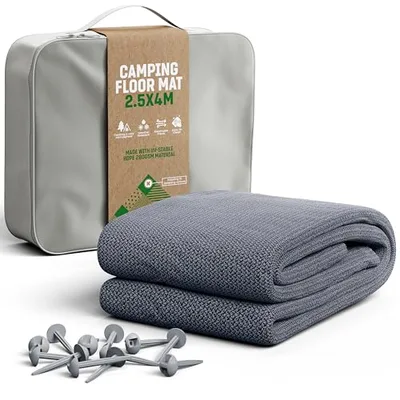 GardenGloss Tapis d’Auvent Gris/Bleu - Tapis Camping Extérieur Robuste - 250 x 400 cm