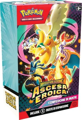 Pokémon: Packung mit Boosterpacks der MegaEvolution - Heldenhafte Aufstieg des Pokémon TCG (sechs Erweiterungspackungen), italienische Ausgabe