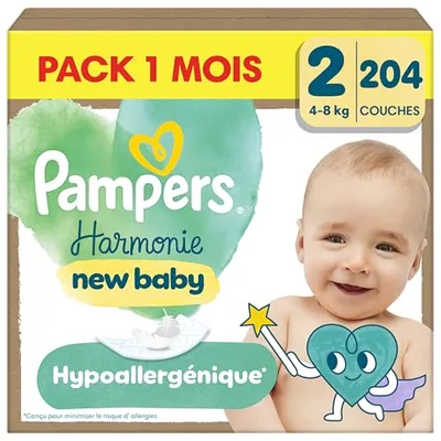 Pampers Armonía Capas Edición Limitada, Tamaño 2, 204 Capas, 4 kg-8 kg, Diseñado para las pieles más sensibles, Paquete de 1 mes