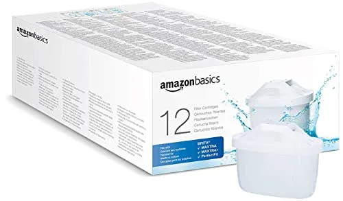 Amazon Basics Filtri per acqua, confezione da 12, adatto e compatibile con tutte le caraffe BRITA, incluse le caraffe PerfectFit e Amazon Basic