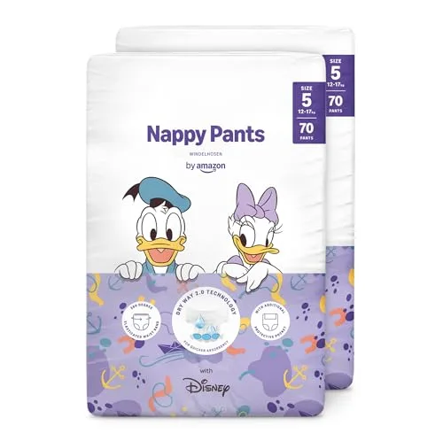 by Amazon Disney-Windelhosen, Größe 5 (12–17 kg), 140 Stück (2 Packungen à 70 Stück), weiß, Monatsvorrat (früher von der Marke Mama Bear, dasselbe Produkt)