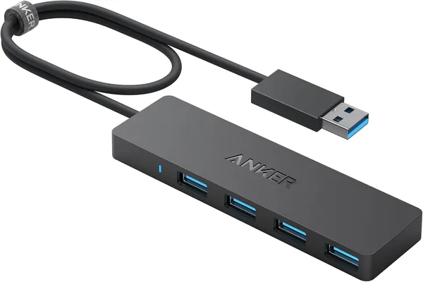 Anker 4-portowy hub USB 3.0, płaski hub USB z kablem przedłużającym 60 cm | bez ładowania, do MacBook, Mac Pro, Mac Mini, iMac, Surface Pro, XPS, PC, pendrive, dyski HDD, AK-A75
