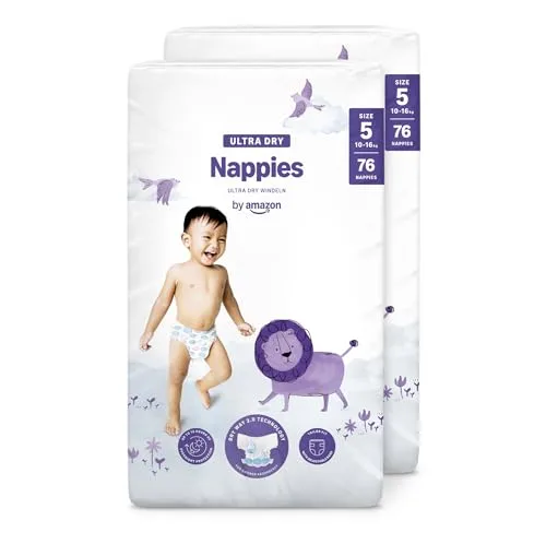 By Amazon Ultra Dry Windeln Größe 5 (10-16 kg) - MONATSBOX, Weiß, 152 Stück (2 Packungen mit 76) (Früher Unter Der Marke Mama Bear, Identisches Produkt)