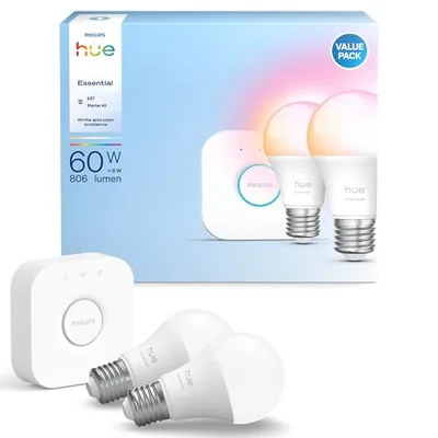 Philips Hue Essential 2-częściowy zestaw startowy żarówki E27 806 lumenów