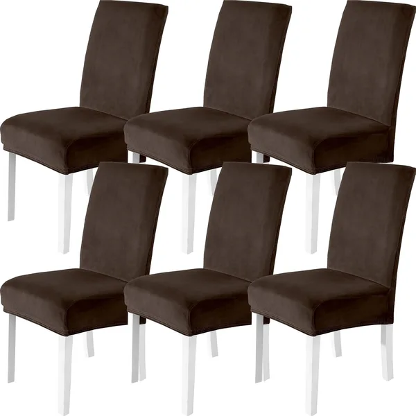 Velluto Coprisedie Con Schienale 6 Pezzi, Coprisedia Cucina Elasticizzato, Universale Copri Sedie Soggiorno, Fodera Sedia Con Schienale Alto, Chair Cover, Beige