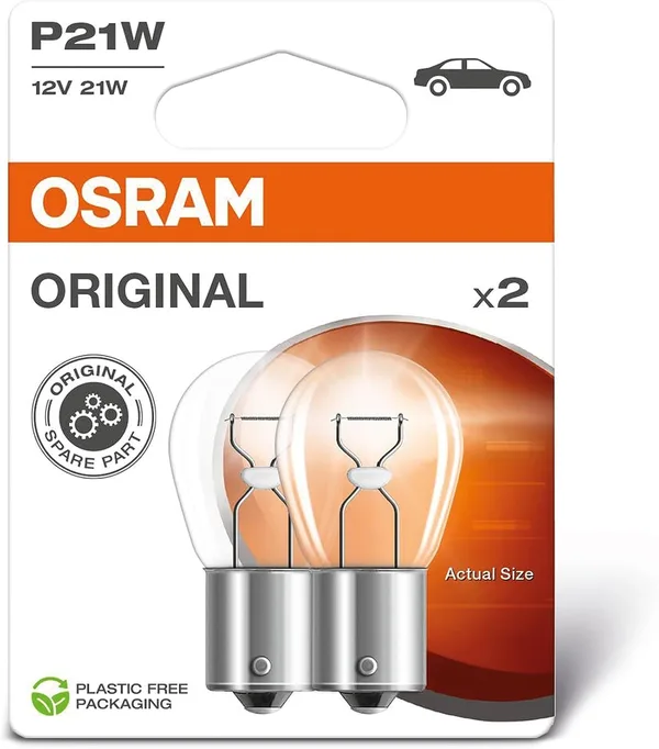 OSRAM ORIGINAL LINE 12V, P21W, lampa sygnalizacyjna, podstawa metalowa, podwójny blister, (2 lampy)