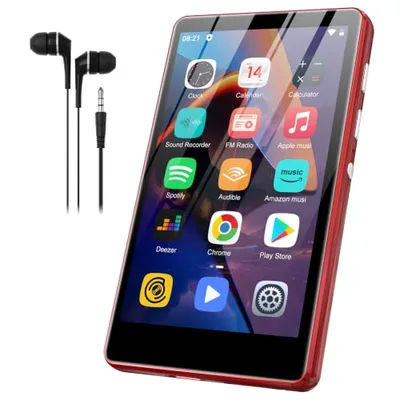 SWOFY Odtwarzacz MP3 80 GB z Bluetooth i WiFi, ekran dotykowy o przekątnej 4,0", przenośny stereo, radio FM, nagrywarka, e-book i przeglądarka (czarny) (czerwony)