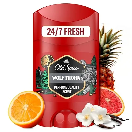 Old Spice Wolfthorn Bâton Déodorant pour Homme 50 ml, Fraîcheur 24/7 pour une utilisation quotidienne, parfum durable de qualité parfum, protection contre les odeurs, 0% sel d'aluminium, non