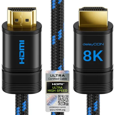 deleyCON 2m Kabel 8K HDMI 2.1b (48G, ULTRA Highspeed) z Certyfikatem, 8K@60Hz 4K@120Hz 2K@144Hz/165Hz EARC HDCP 2.3/2.2 - dla DTS:X Dynamiczny HDR Dolby Atmos TV PS5 Xbox Soundbar Monitor