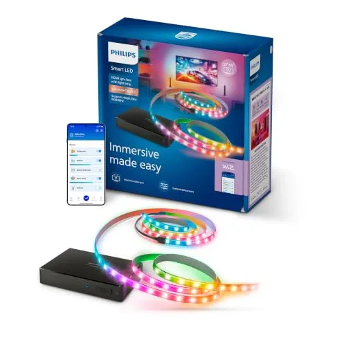 Philips Smart Lighting HDMI 2.1 Sync Box 8K z Podświetleniem TV 55"–65", Taśma LED RGBIC, Ultra Szybkie Odświeżanie, Personalizowane Oświetlenie, Łatwy Montaż, TV, Filmy, Gaming