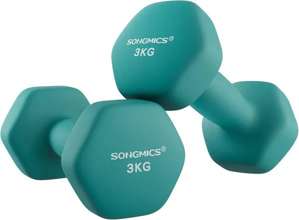 SONGMICS Hantle sześciokątne, powlekane neoprenem, do treningu siłowego, fitnessu, domu, 2 szt