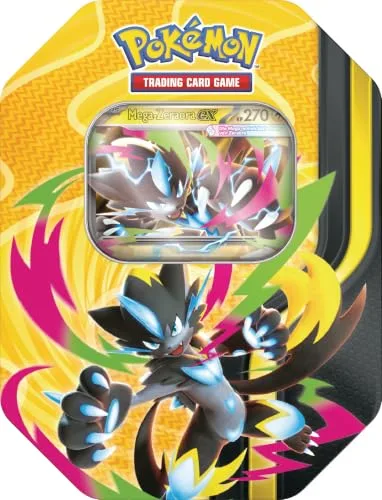 Pokémon - Gra karciana kolekcjonerska: Tin-Box Mega-Kräfte – Mega-Zeraora-ex (4 boosterpacks i 1 holograficzna karta promocyjna)