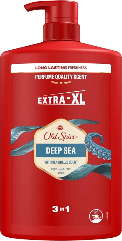 Old Spice Deep Sea Żel pod prysznic i szampon dla mężczyzn 1000ml | Uniwersalna formuła 3 w 1 do mycia ciała, włosów i twarzy, długotrwała świeżość, głębokie oczyszczanie